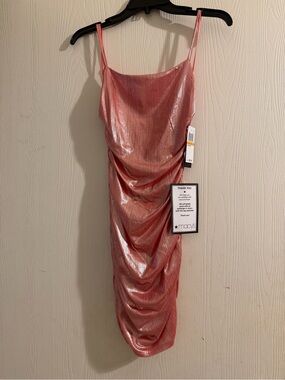 City Studio Shimmery Pink Ruched Slip Mini Dress